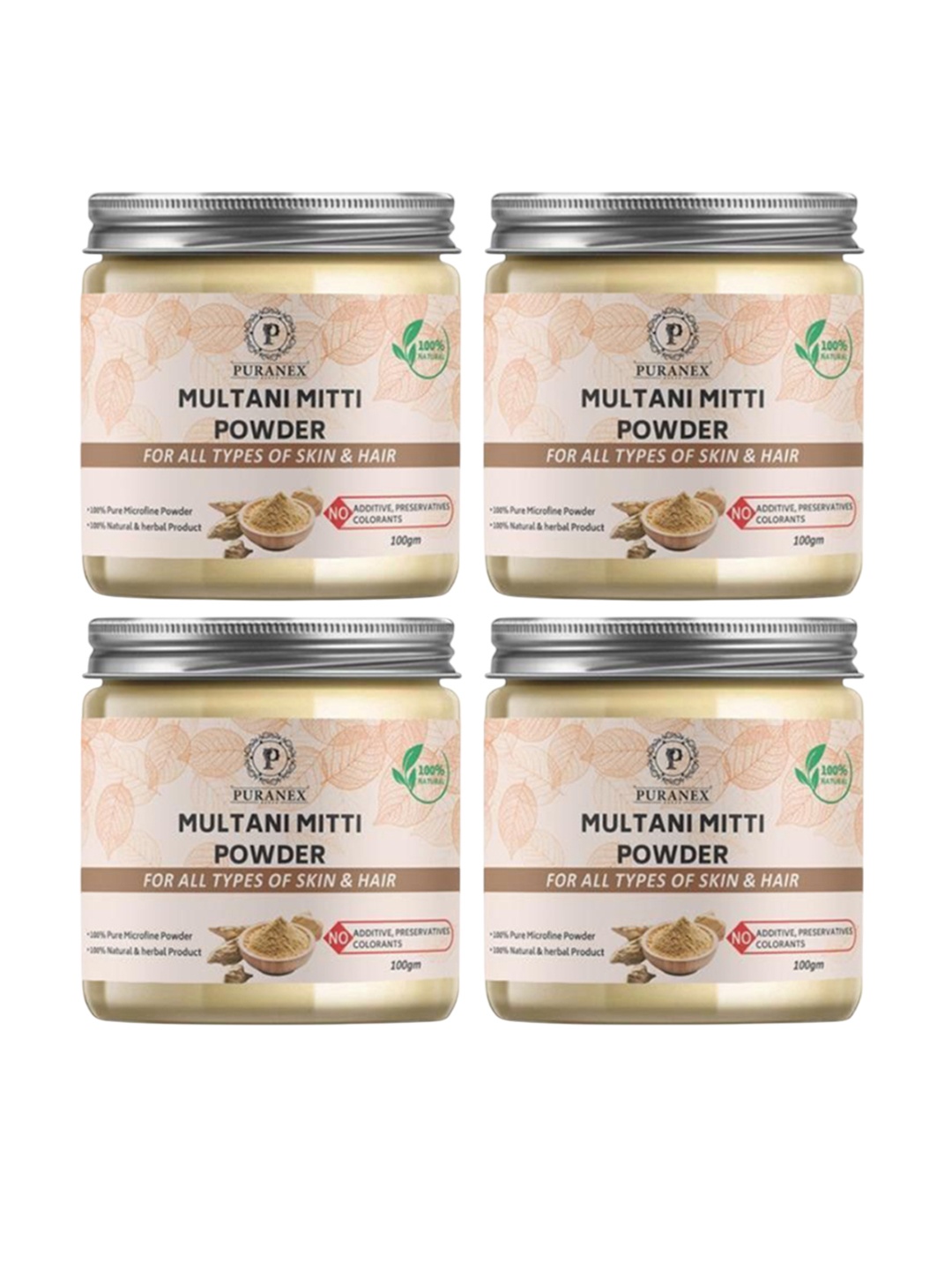 

Puranex Set Of 4 Natural Multani Mitti Skin & Hair Powder-100 g Each, White