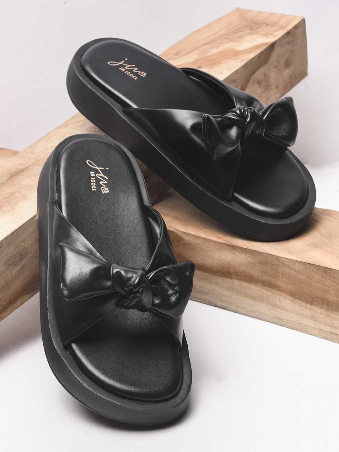 

JM Looks Women Open Toe Flats with Bows, Black