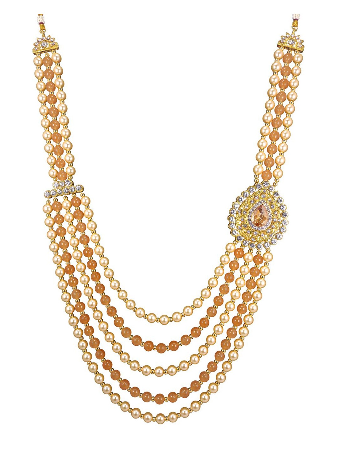 

Radhe Creation Men Gold-Plated Kundan Stone Studded & Pearls Beaded Five Layered Necklace