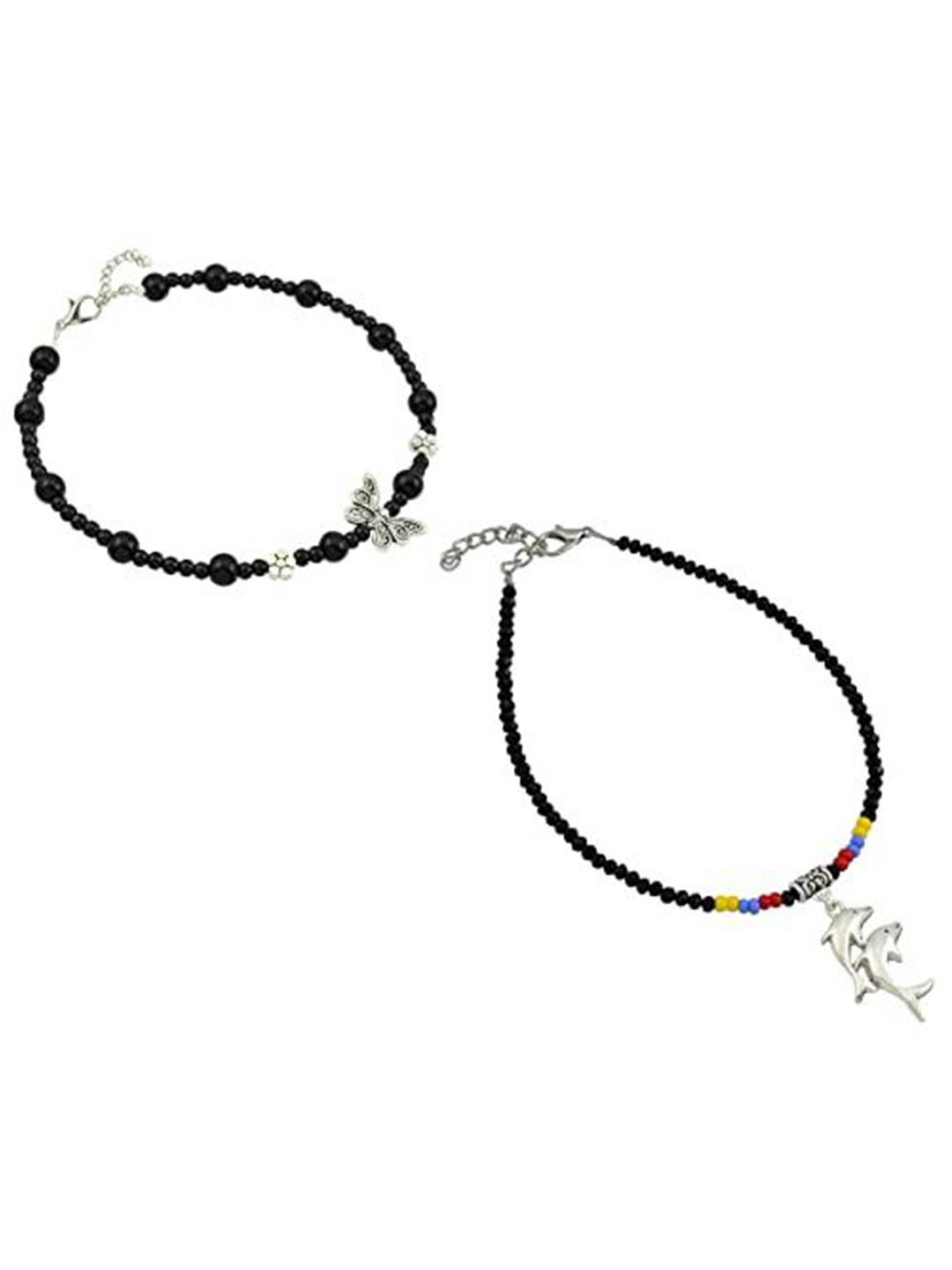 

HIGH TRENDZ Women Set of 2 Anklets, Black