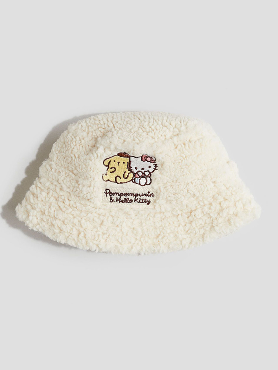 

H&M Embroidery-Detail Teddy Bucket Hat, White