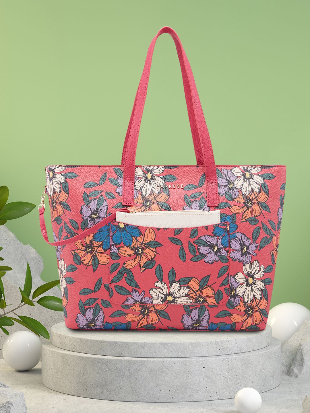 

Caprese Floral Printed Structured Shoulder Bag, Pink