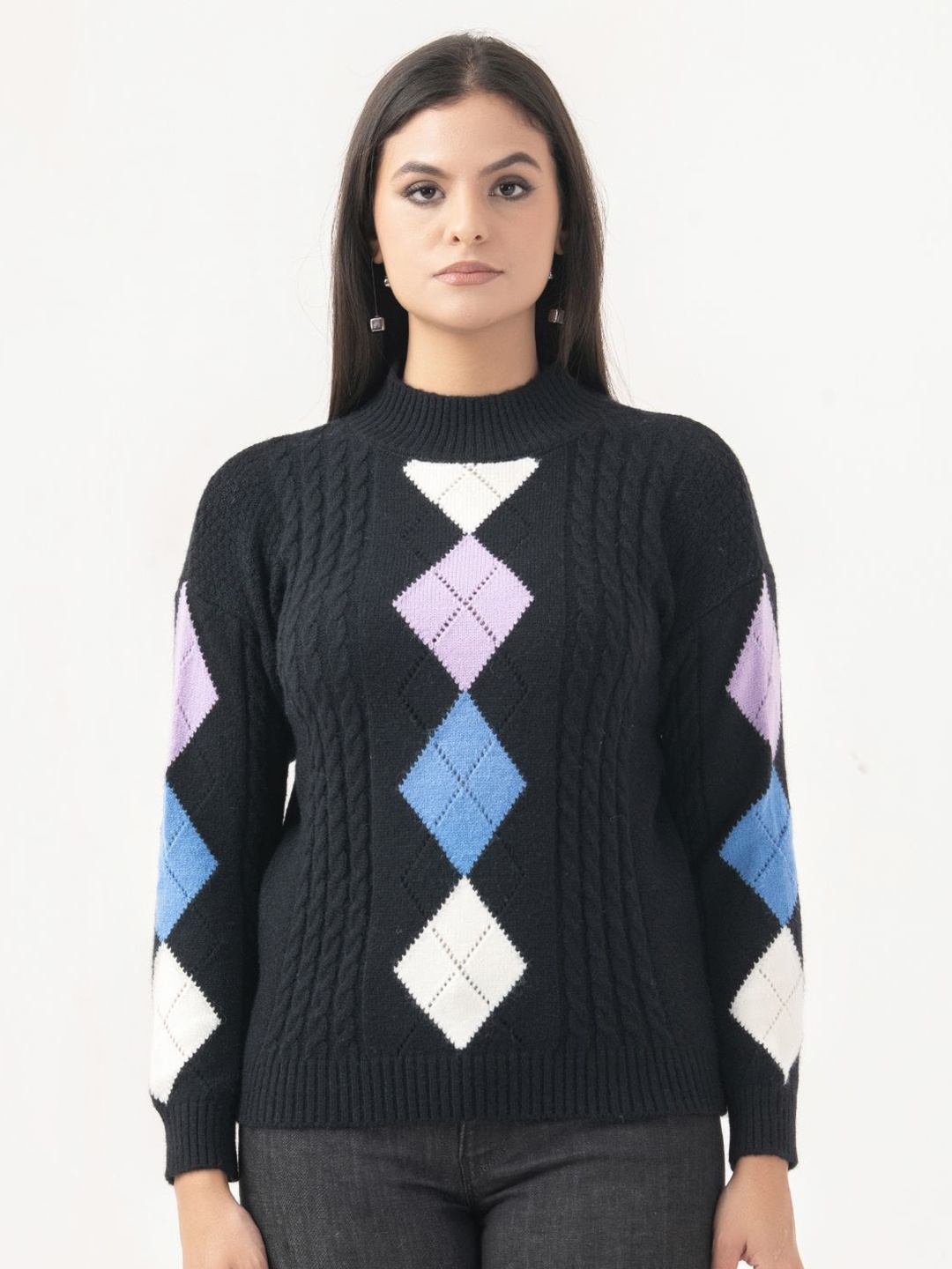 

Albion By CnM Women Cable Knit Long Sleeves Pullover, Black