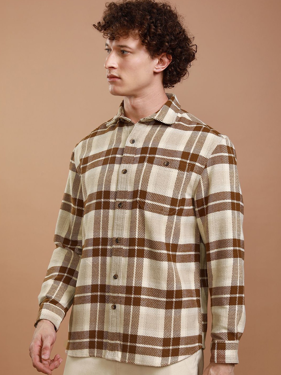 

HIGHLANDER Men Tartan Checked Casual Shirt, Brown