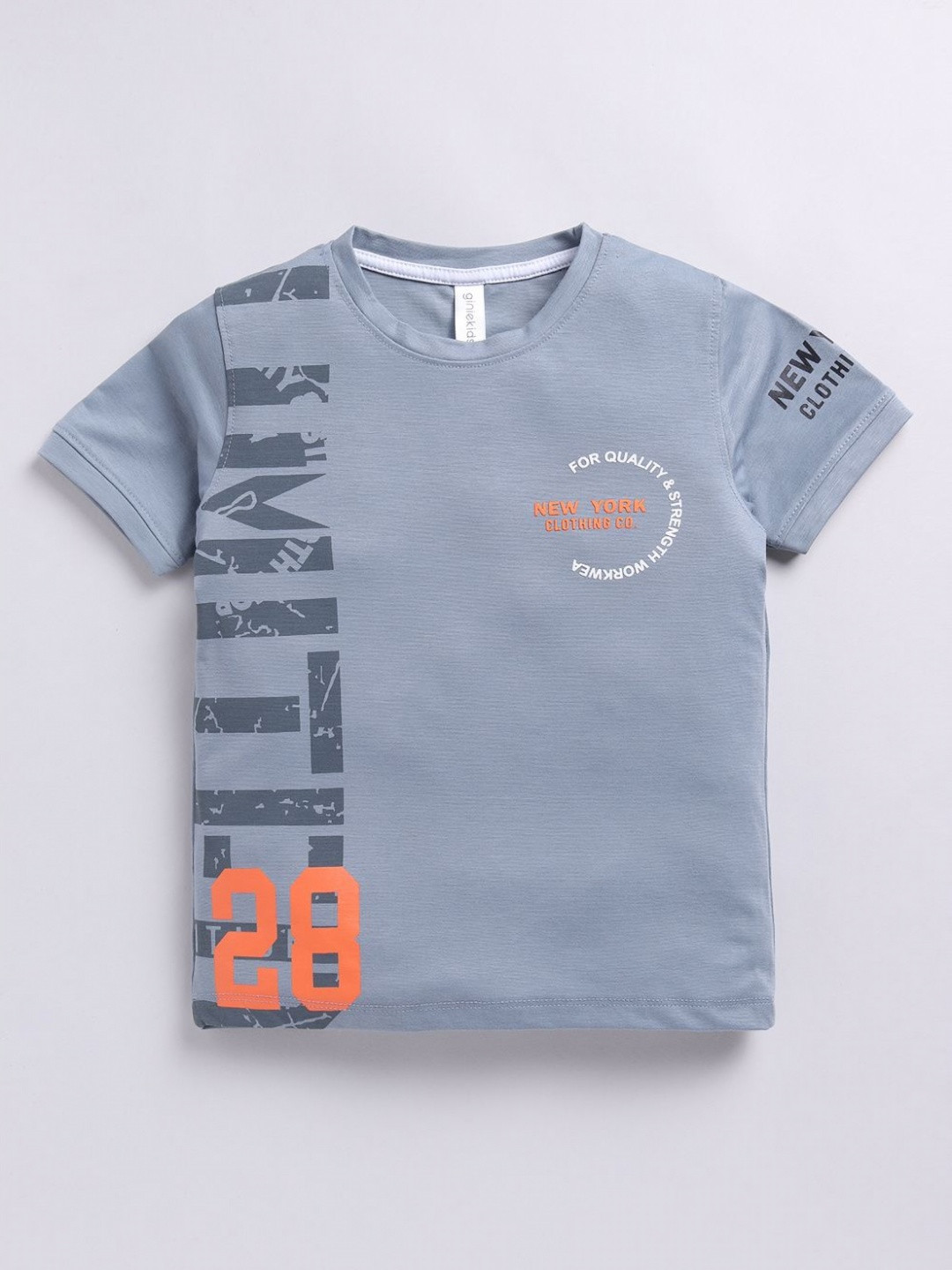 

Ginie Boys Typography Printed Round Neck Pure Cotton T-shirt, Grey