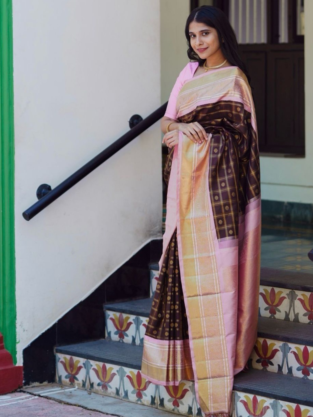 

Fashion Booms Woven Design Zari Pure Silk Banarasi Saree, Brown