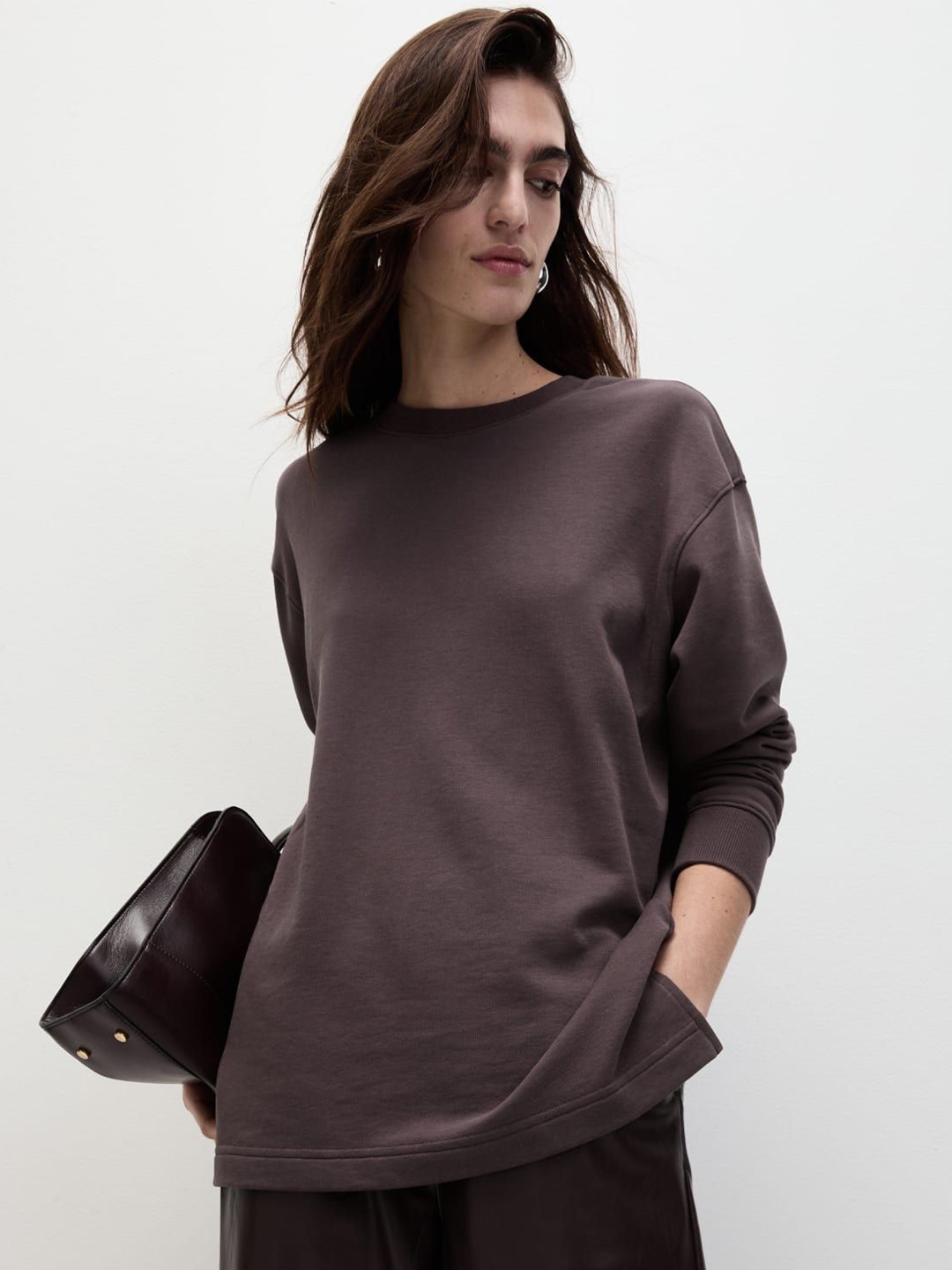 

Marks & Spencer Women Cotton Longline Sweatshirt, Brown