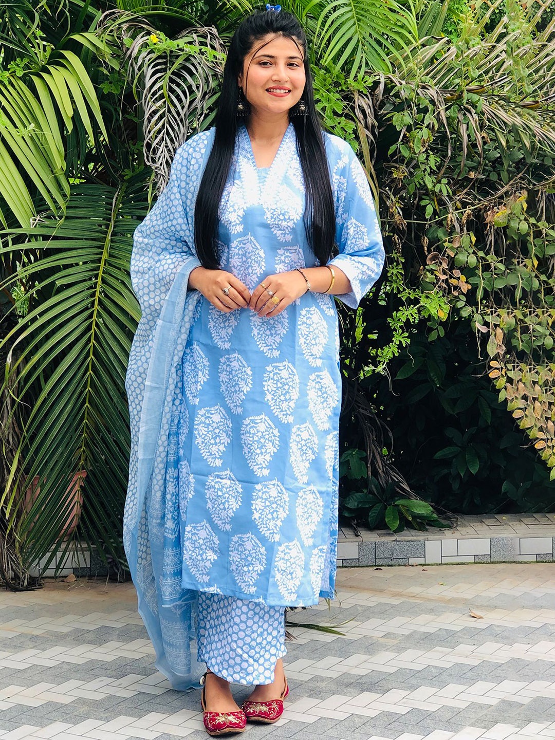 

Royal Export Ethnic Motifs Printed Kurta with Palazzo & Dupatta, Blue