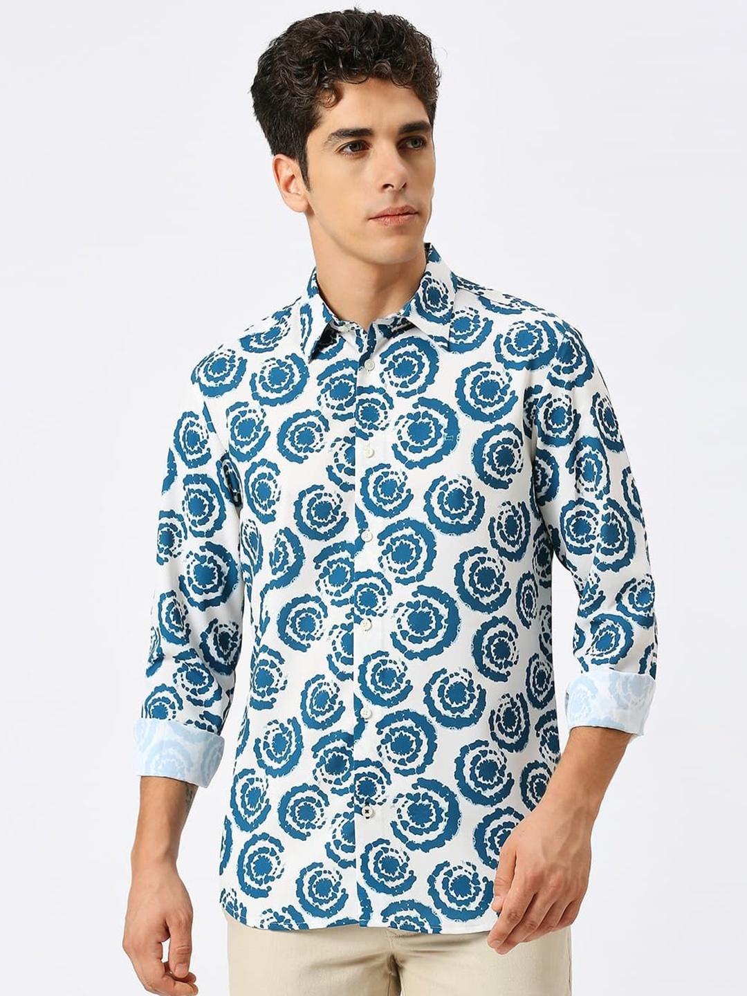 

Basics Men Abstract Printed Opaque Casual Shirt, White