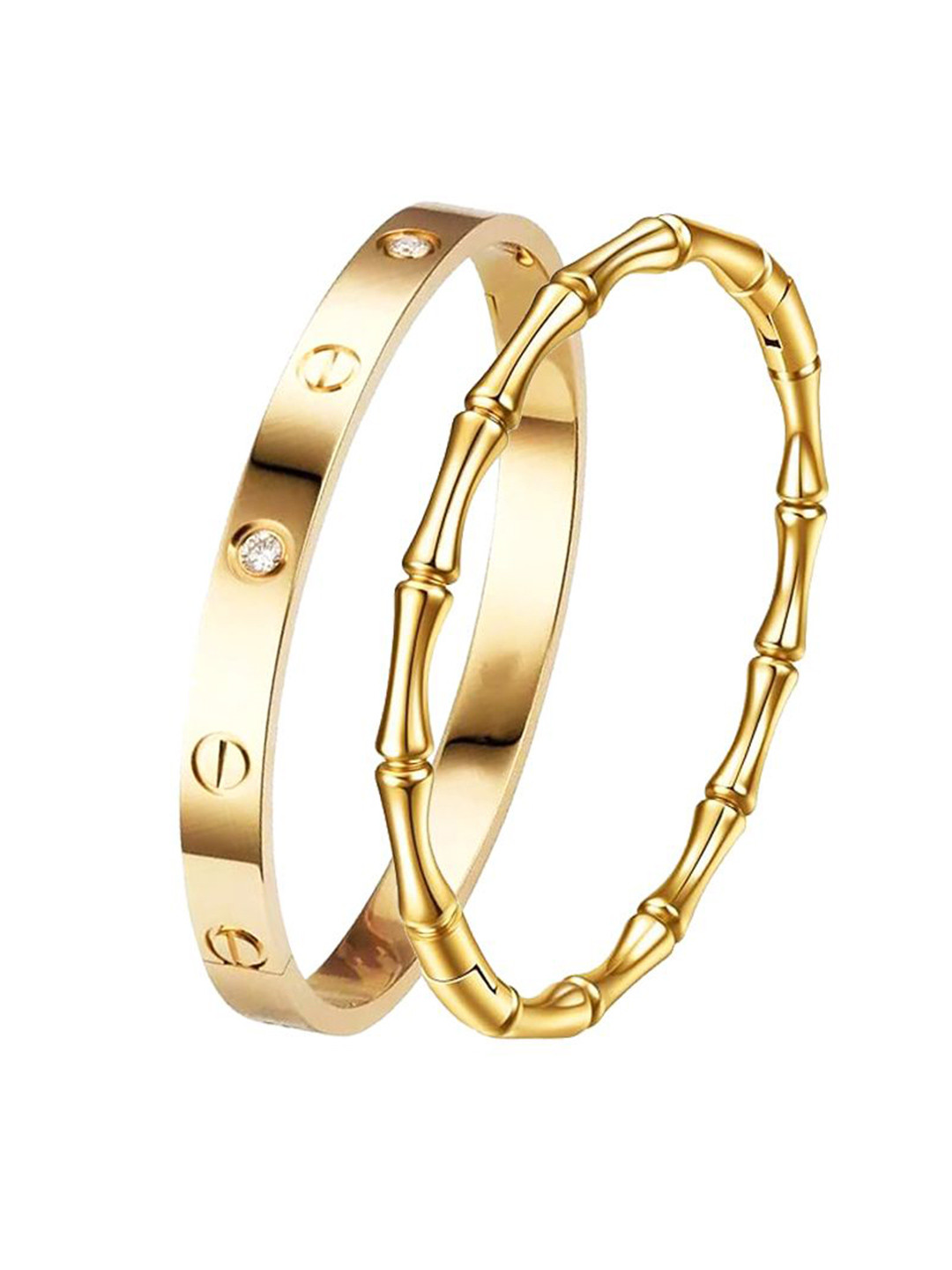 

MEENAZ Set Of 2 Gold-Plated AD Stainless Steel Cuff Bracelet