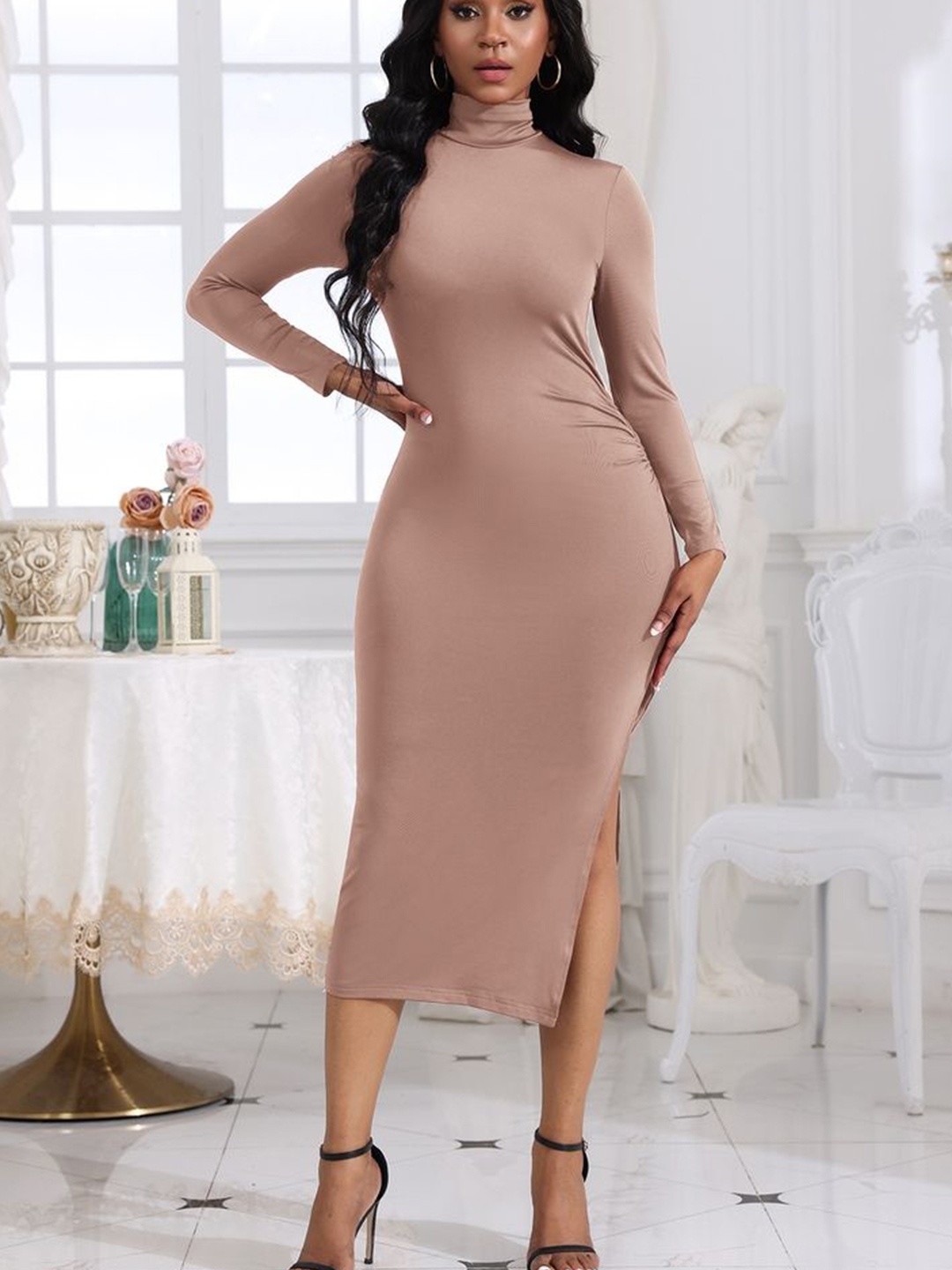 

LULU & SKY Bodycon Midi Dress, Beige
