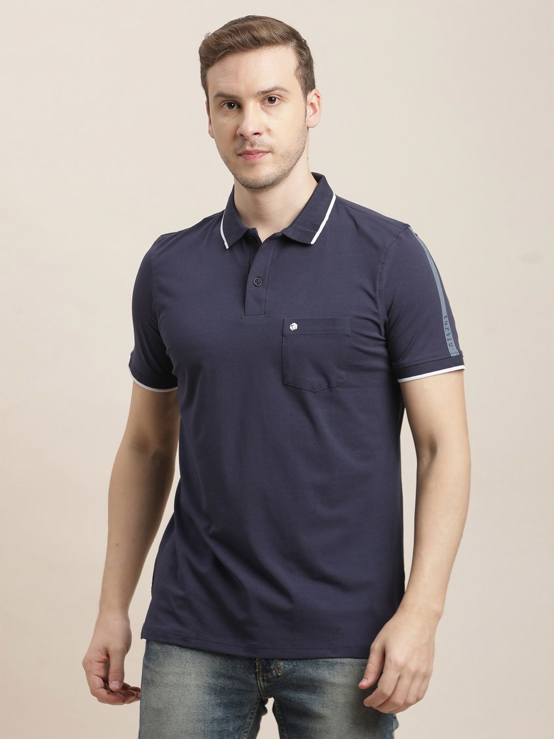

Turtle Men Solid Polo Collar Cotton Slim Fit T-shirt, Navy blue