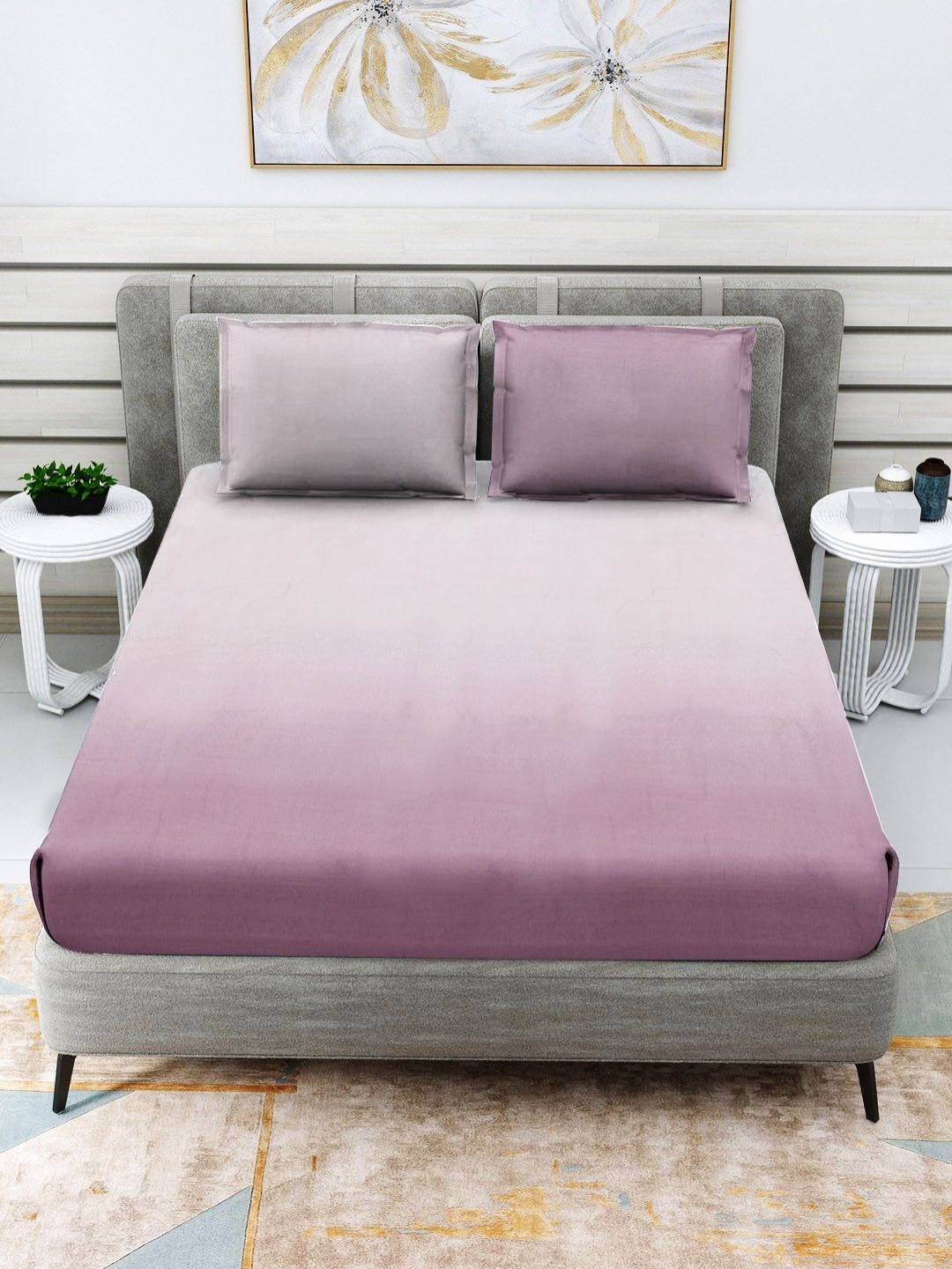 

Myntra Elegant Homes Purple & Rose Satin Cotton 250 TC King Bedsheet Set 2.74 m x 2.74 m