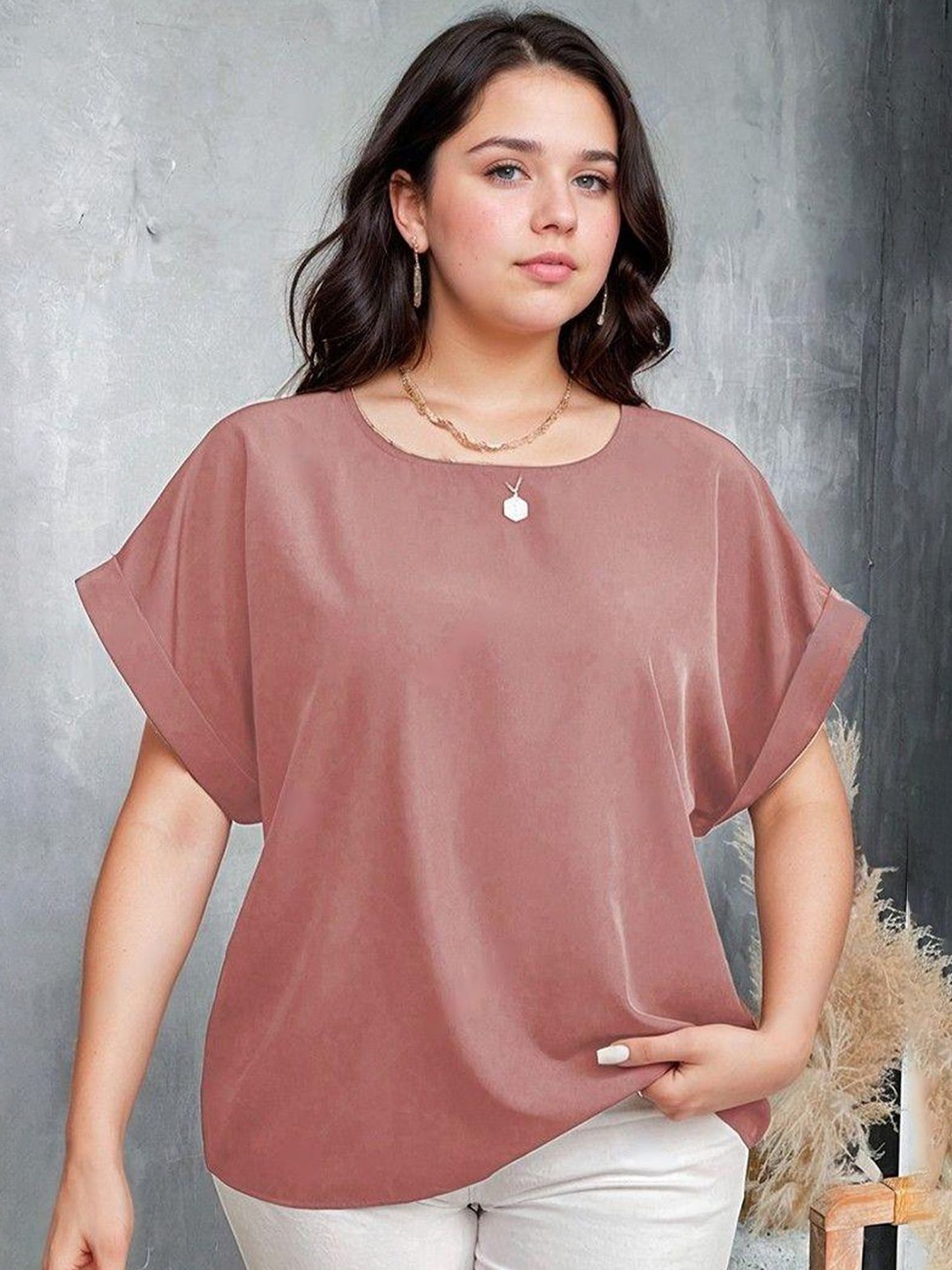 

CURVE BY KOTTY Roll-Up Sleeves Top, Pink