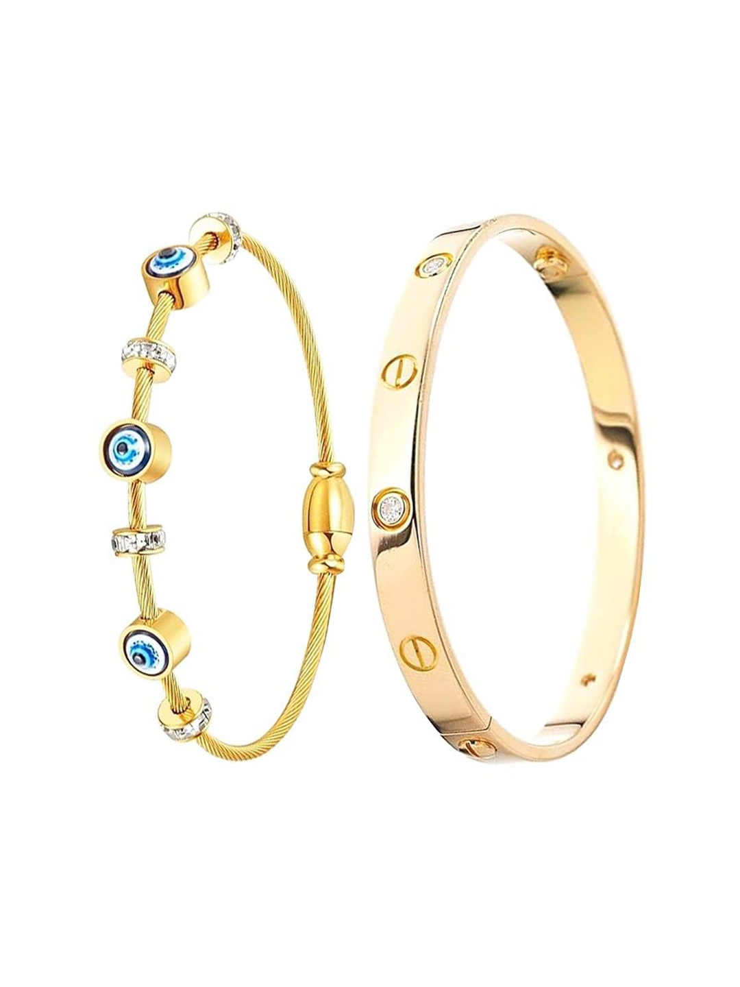 

MEENAZ Set Of 2 Gold-Plated Stainless Steel American Diamond Kada Bracelet