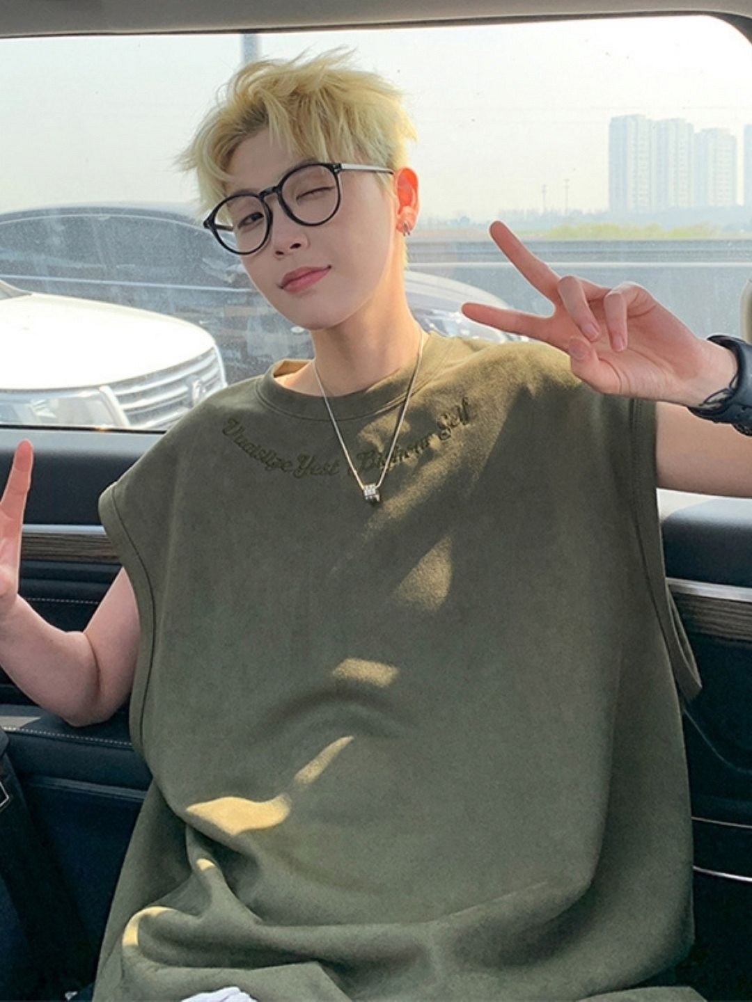 

HERE&NOW Men Typography Printed Round Neck Cotton Oversized T-shirt, Olive