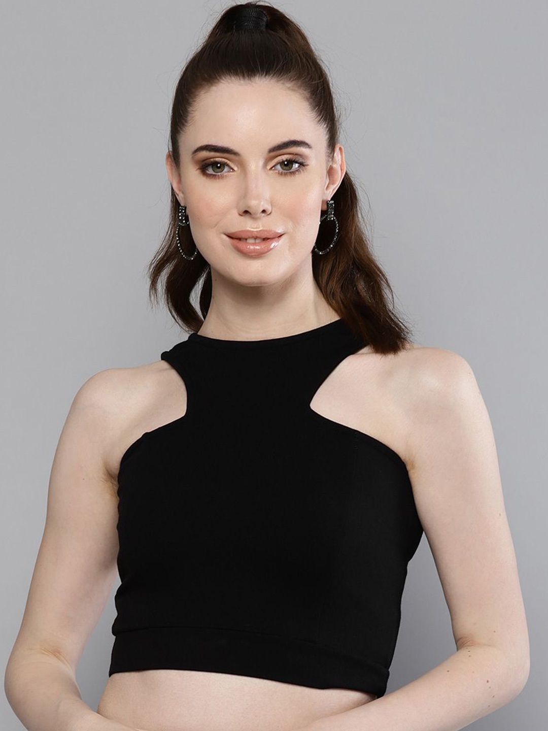 

BAESD Cotton Fitted Crop Top, Black