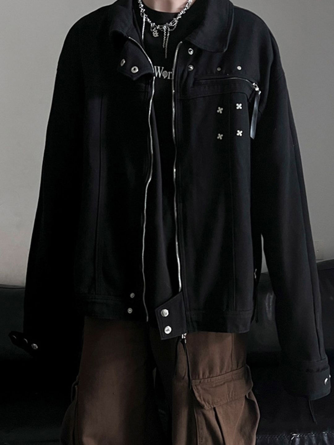 

HERE&NOW Men Spread Collar Solid Cotton Casual Tailored Jacket, Black