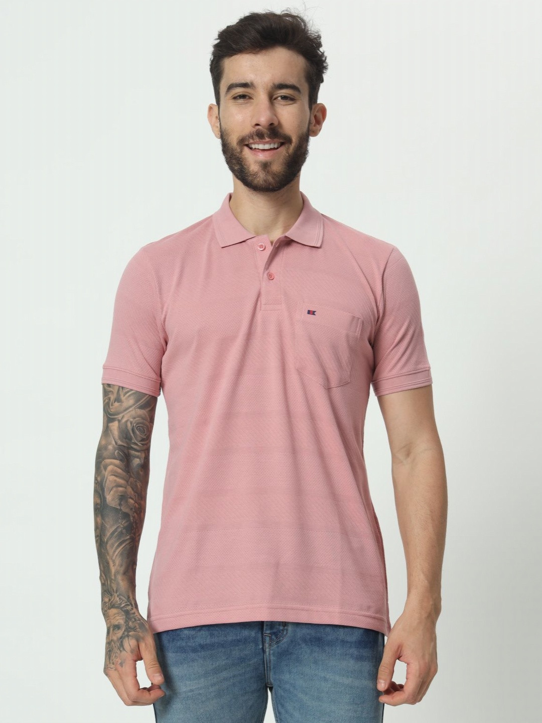 

TAB91 Men Self Design Polo Collar Cotton T-shirt, Lavender