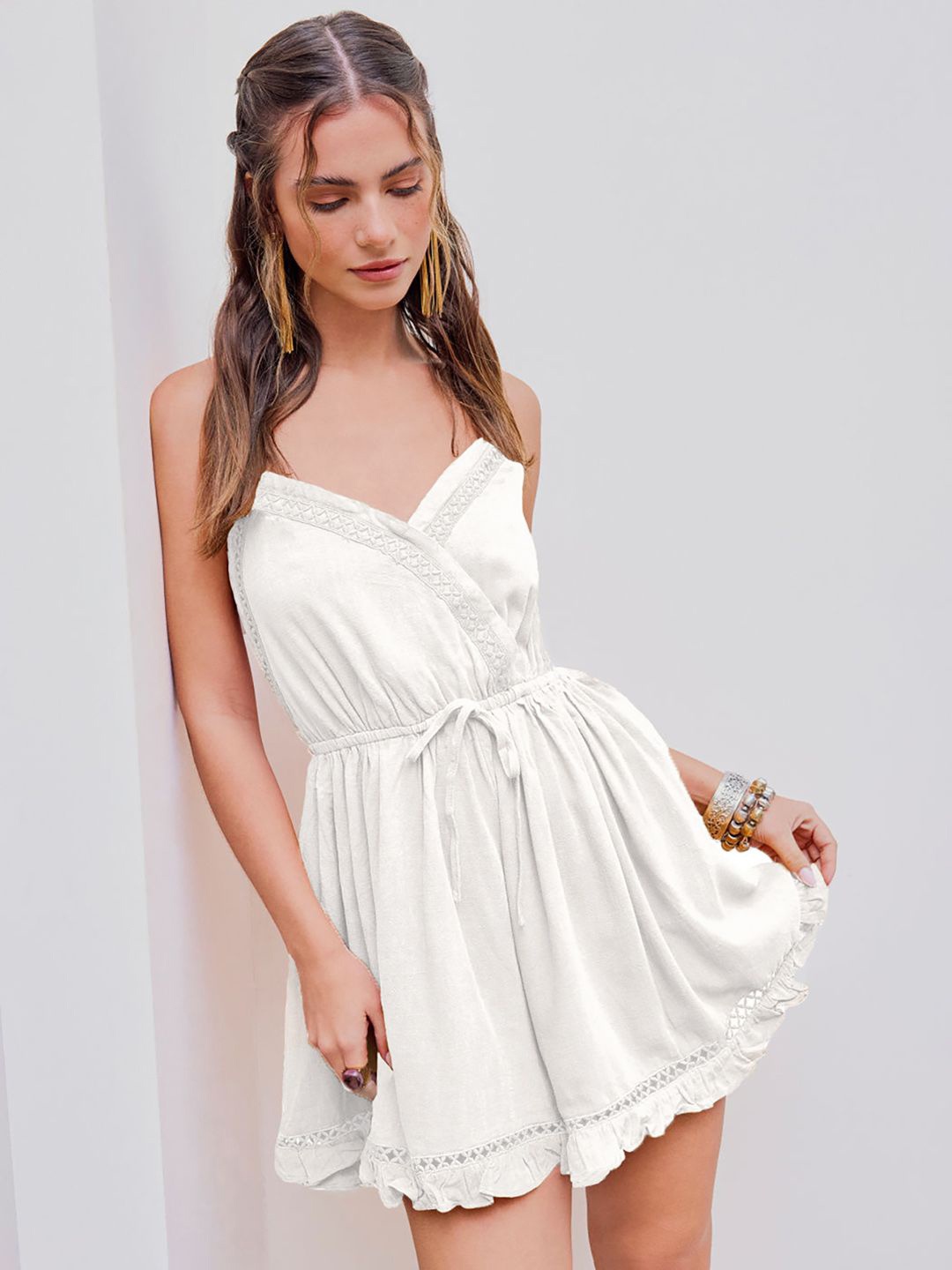 

JC Mode with Lace Inserts Jumpsuit, White