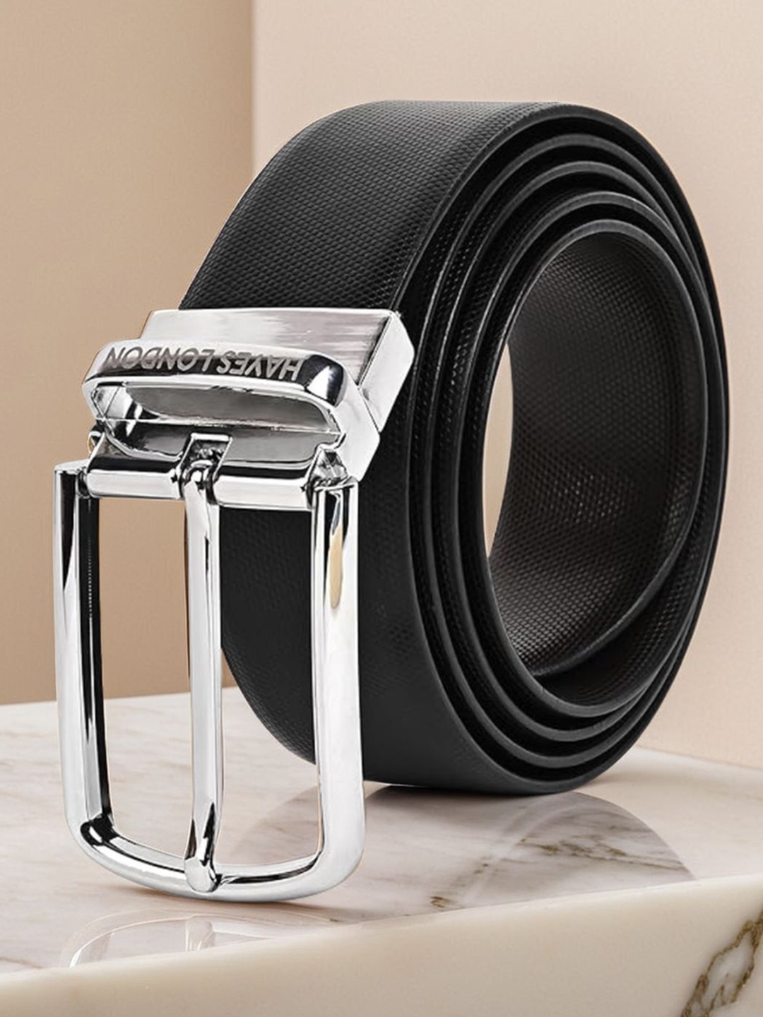

Hayes London Men Belt Premium Genuine Formal Reversible Leather, Black