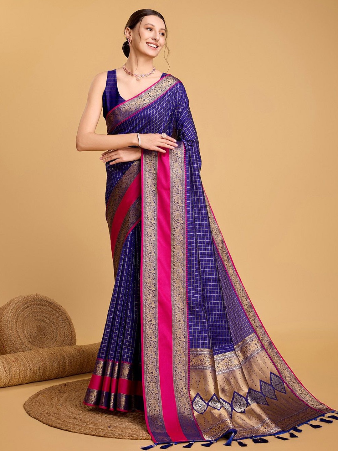 

SHOBHA SAREES Woven Design Zari Pure Silk Banarasi Saree, Blue