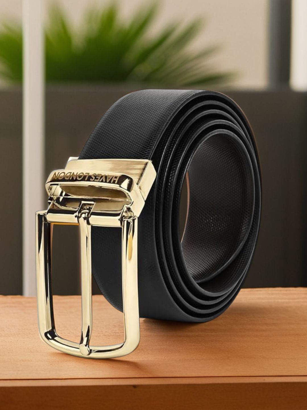 

Hayes London Men Belt Premium Genuine Formal Reversible Leather, Black