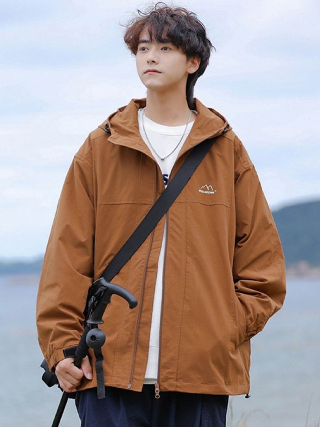 

HERE&NOW Men Hooded Solid Casual Bomber Jacket, Brown