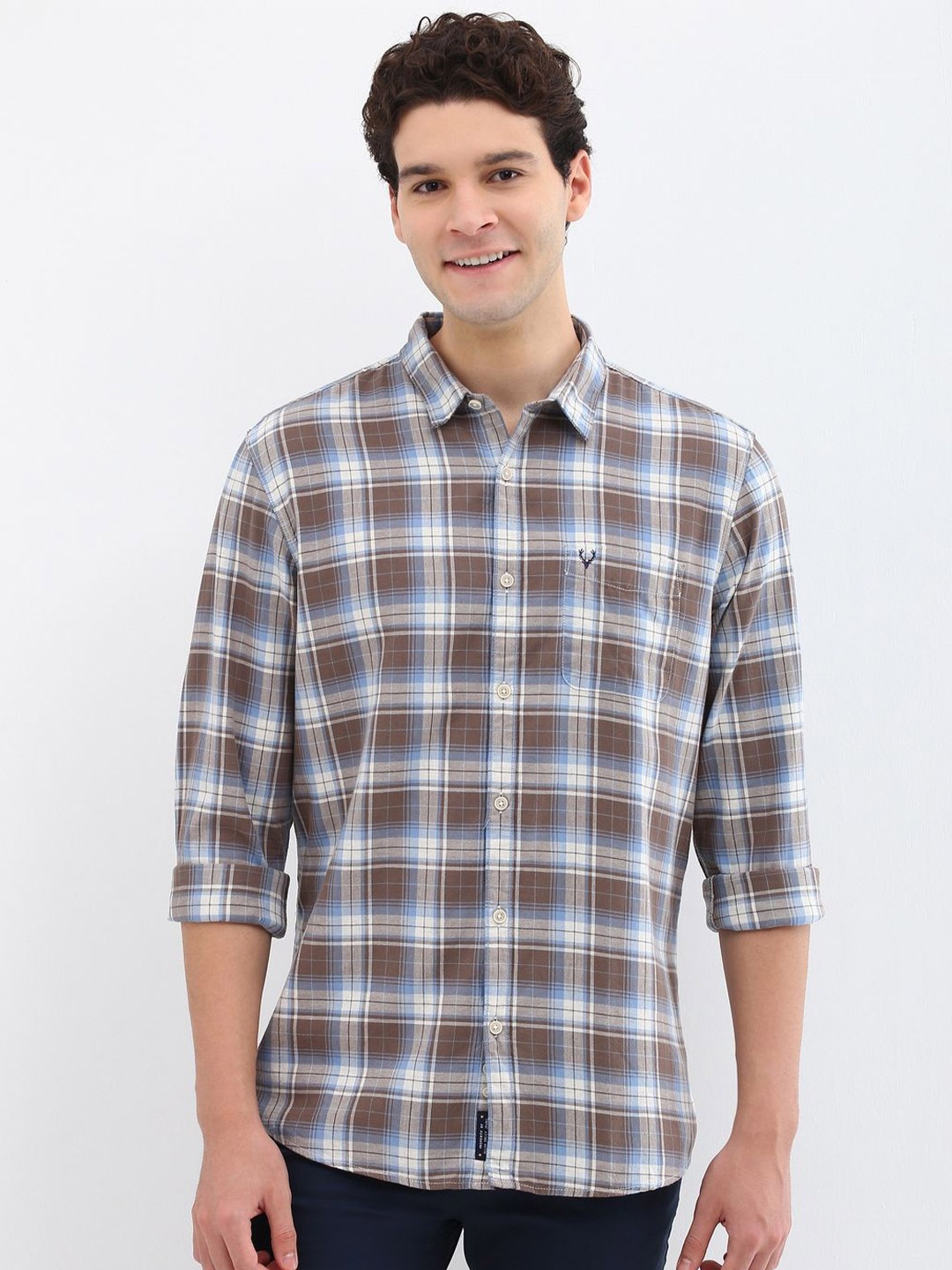 

Allen Solly Men Custom Spread Collar Tartan Checked Cotton Casual Shirt, Brown