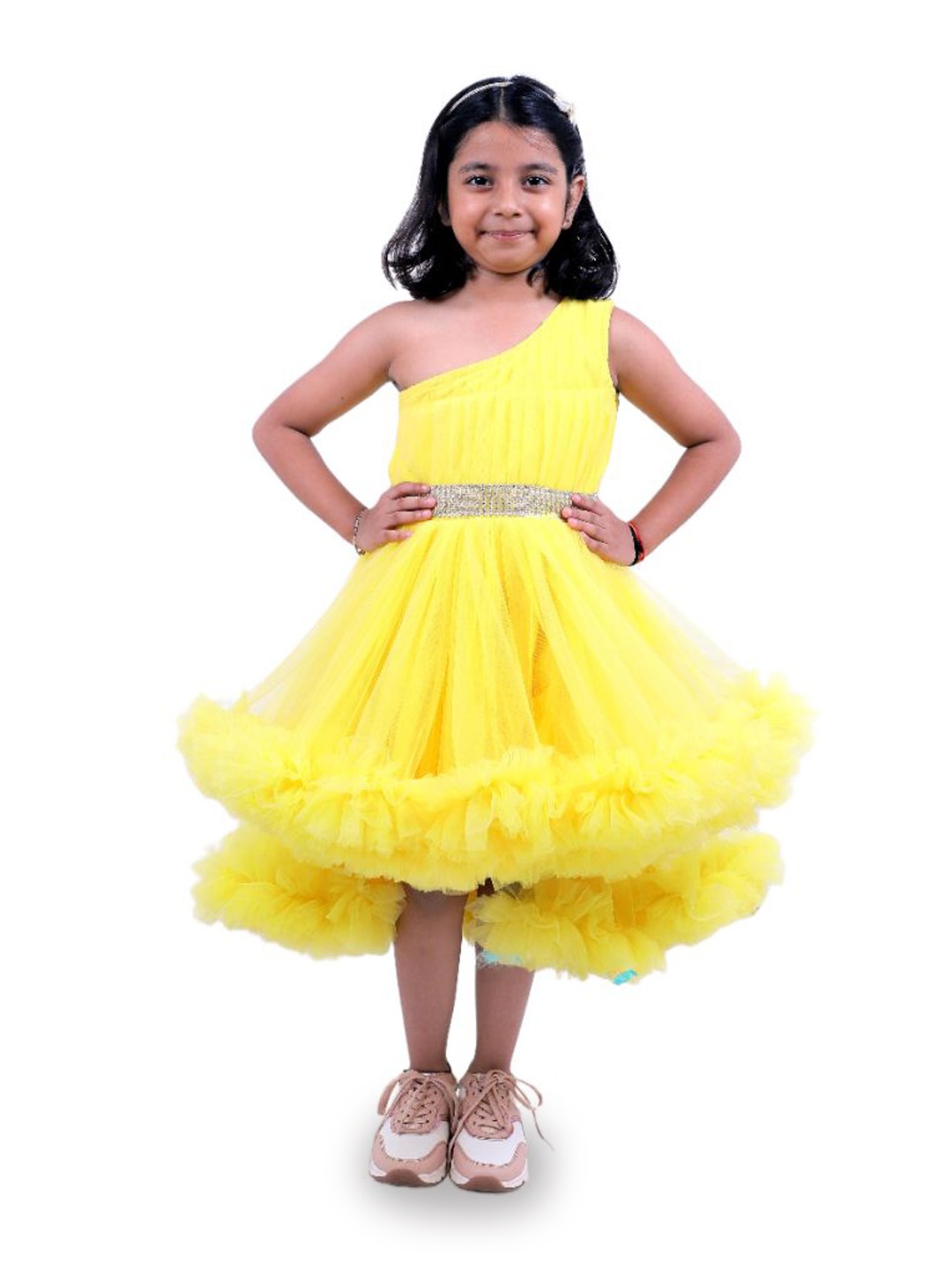 

TILISM Floral Off-Shoulder Net Fit & Flare Dress, Yellow