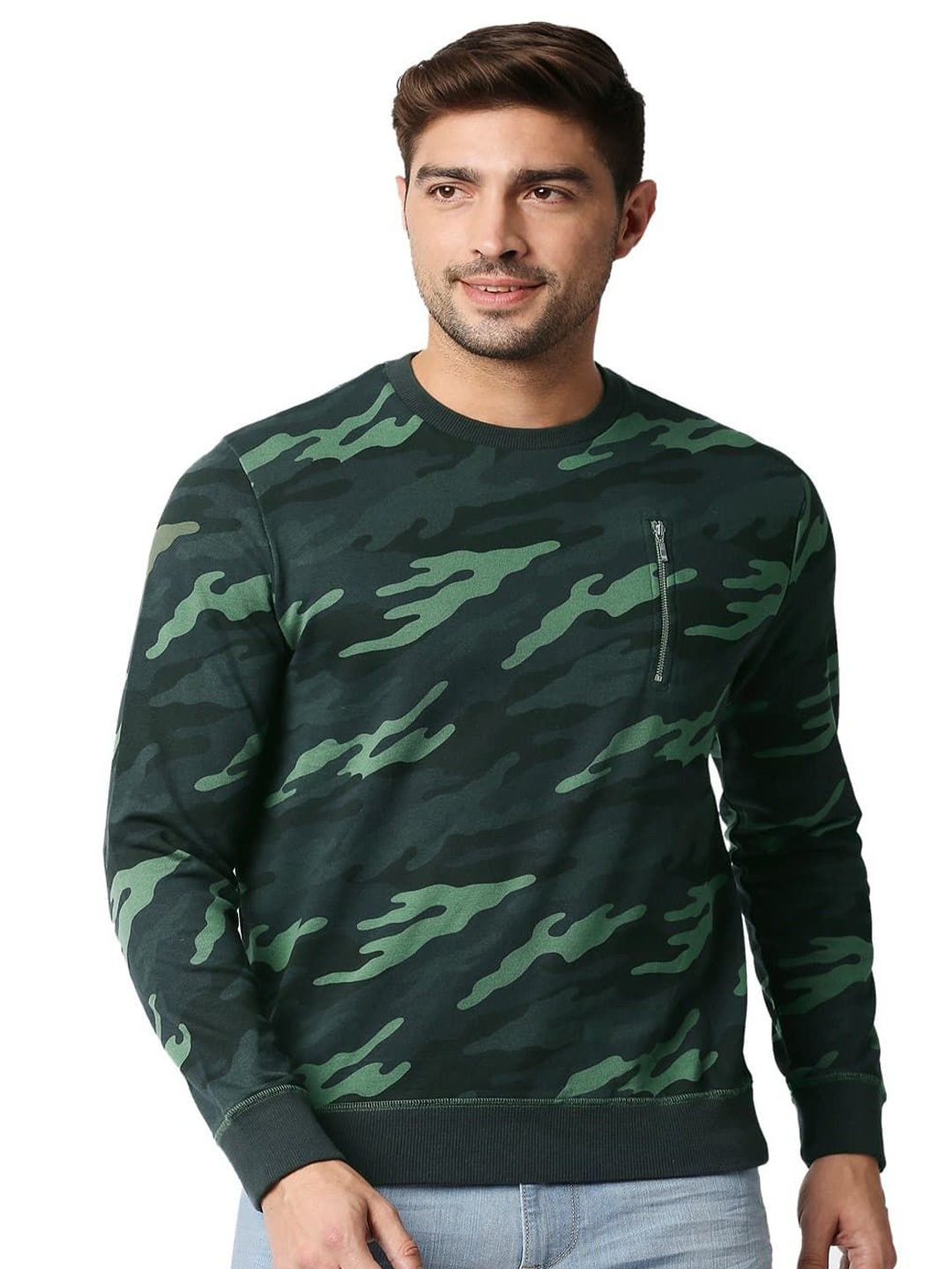 

Basics Men Printed Pullover, Green