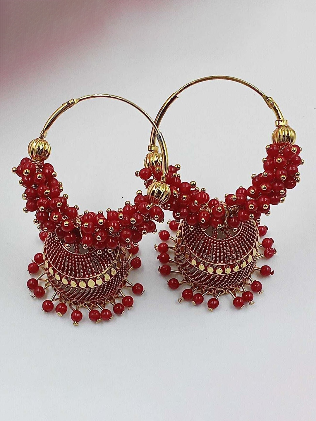 

JMBW INTERNATIONAL Gold-Plated Stone Studded Dome Shaped Jhumkas