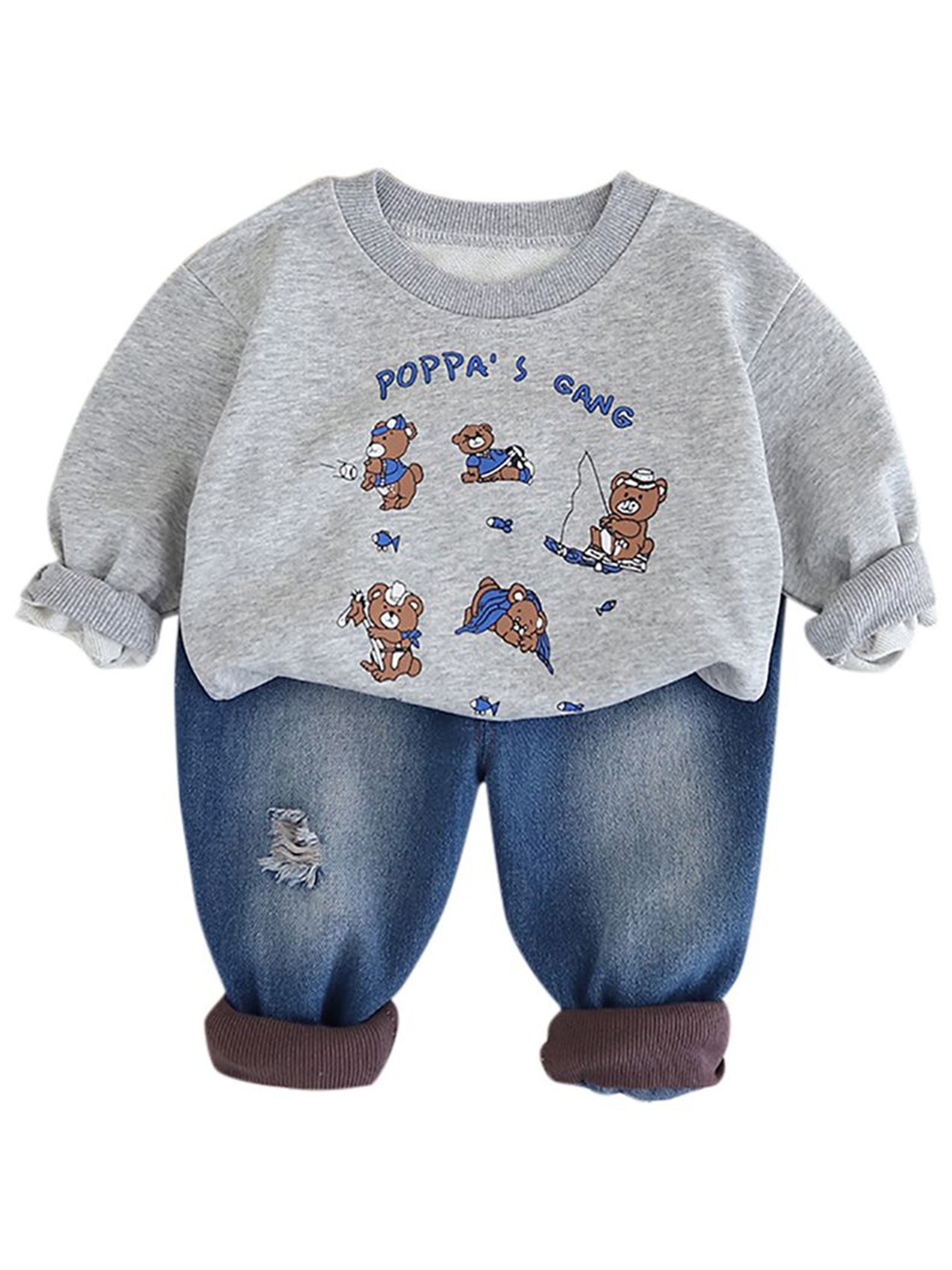 

StyleCast x Revolte Boys Printed Round Neck Long Sleeves Sweatshirt With Jogger, Grey