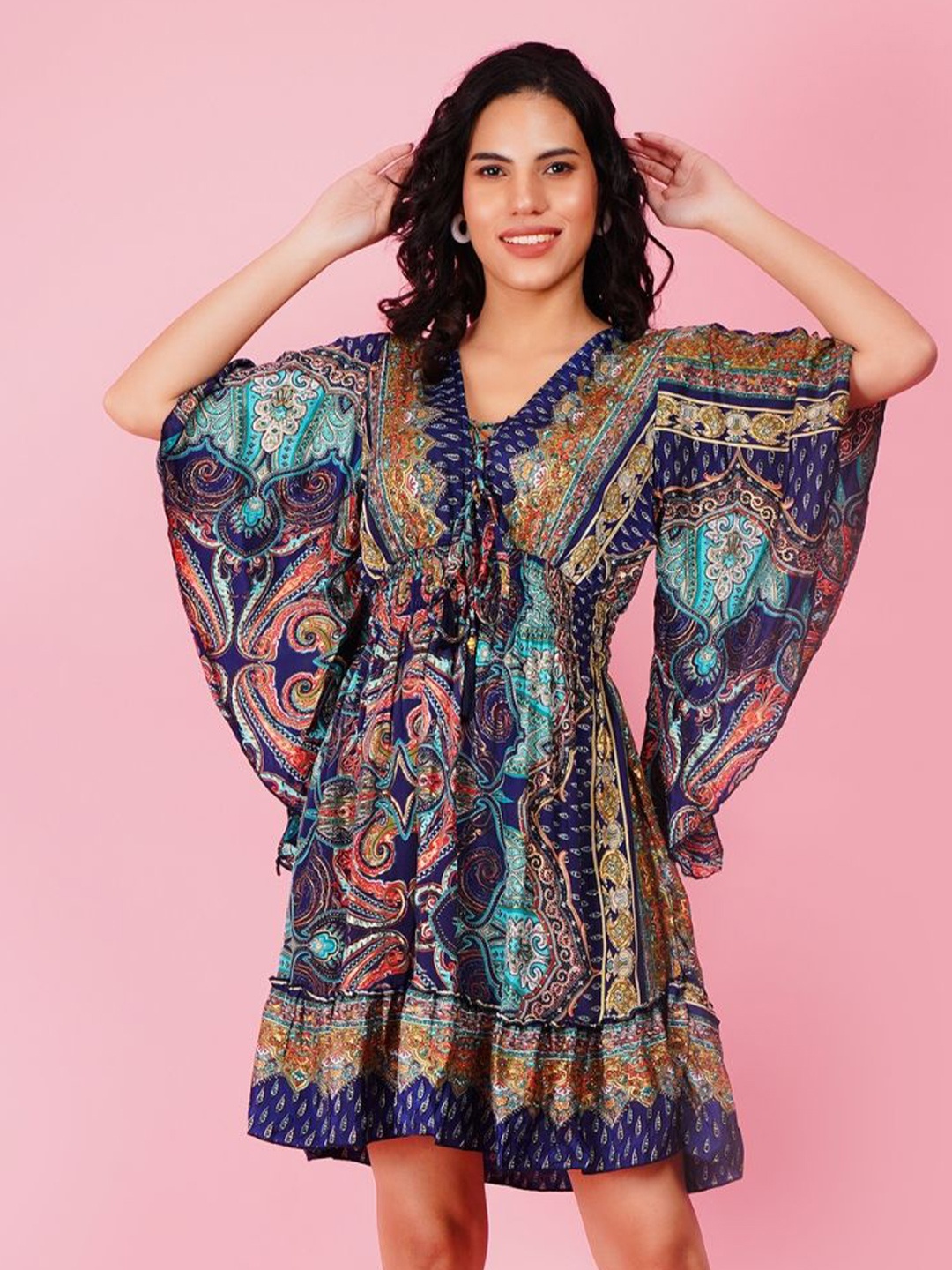 

Boholyfe Women Bohemian Print A-Line Dress, Navy blue