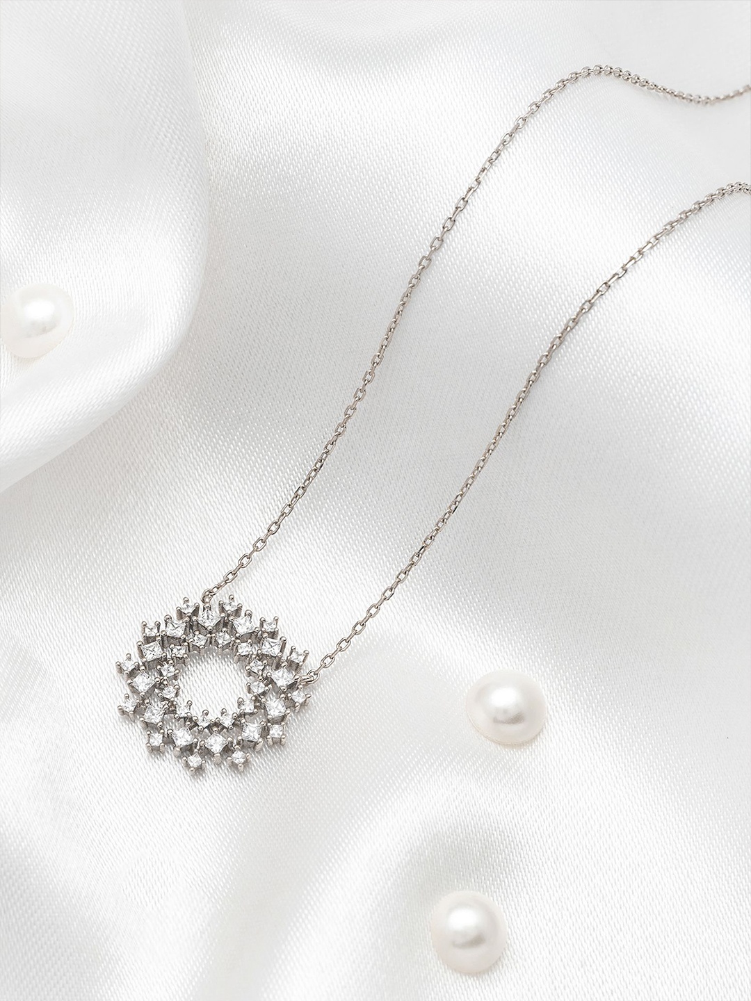 

SILBERRY Sterling Silver Rhodium-Plated Cubic Zirconia Necklace