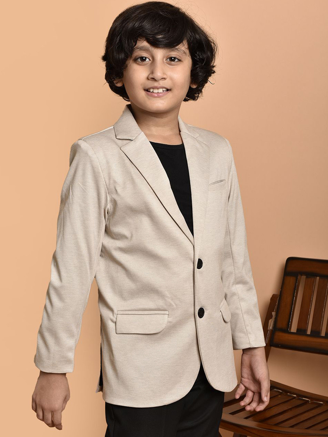 

PRINTINDIA Boys Single-Breasted Slim-Fit Blazer, Cream