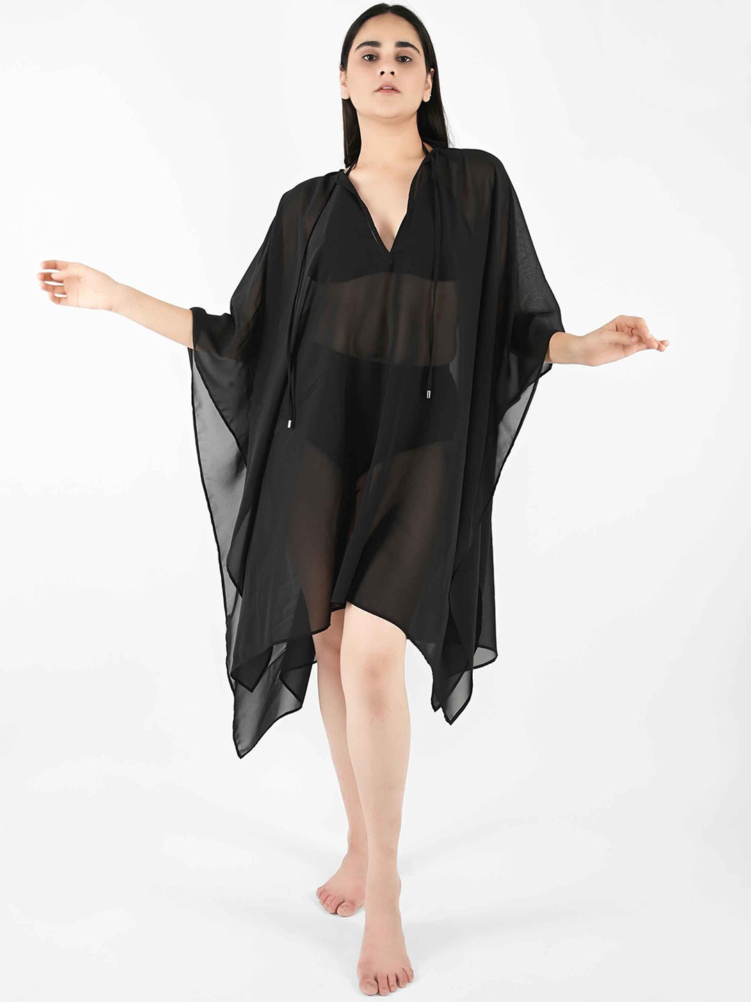 

Blissence Kaftan Swimwear Cover Up Top, Black