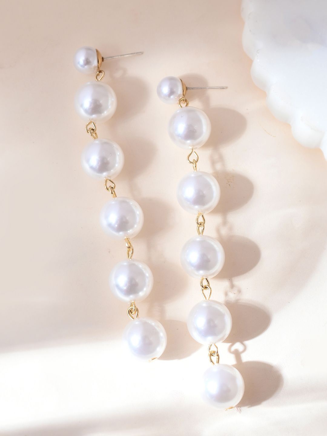 

Voylla Gold-Plated Contemporary Pearls Beaded Drop Earrings