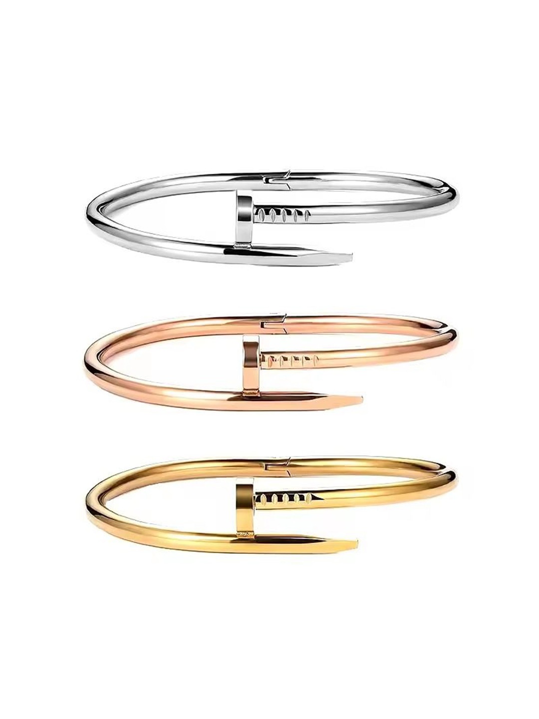 

MEENAZ Set Of 3 Gold-Plated AD Stainless Steel Cuff Bracelet