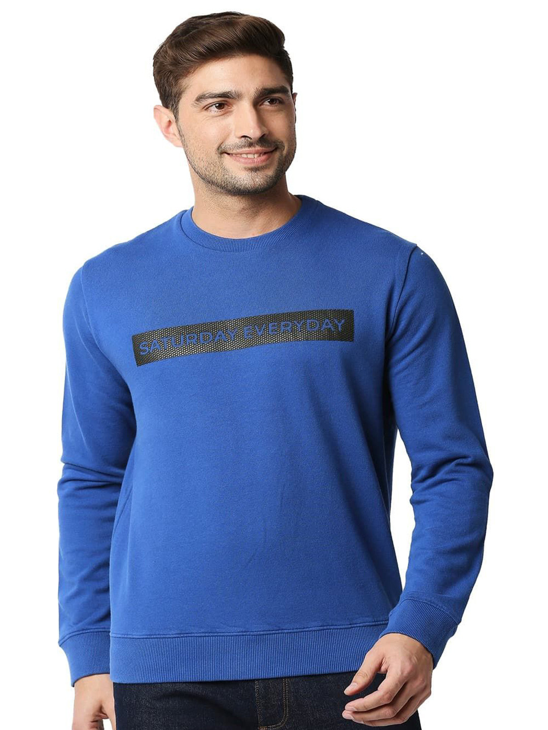 

Basics Men Typography Printed Pullover, Blue