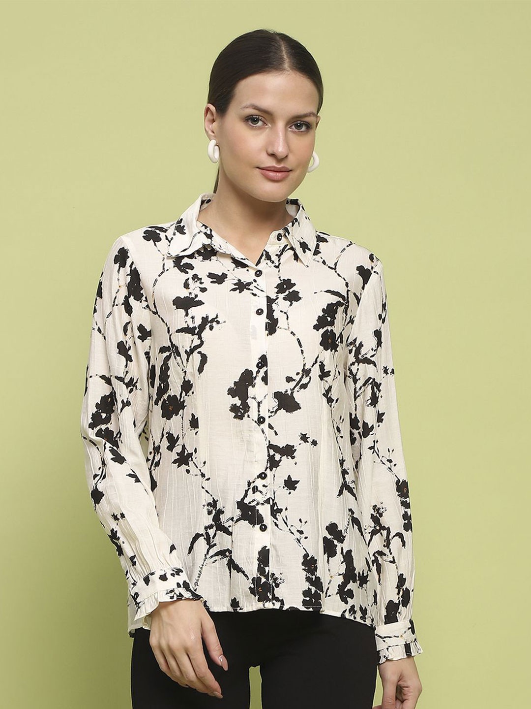 

Madame Women Floral Opaque Floral Printed Casual Shirt, Off white