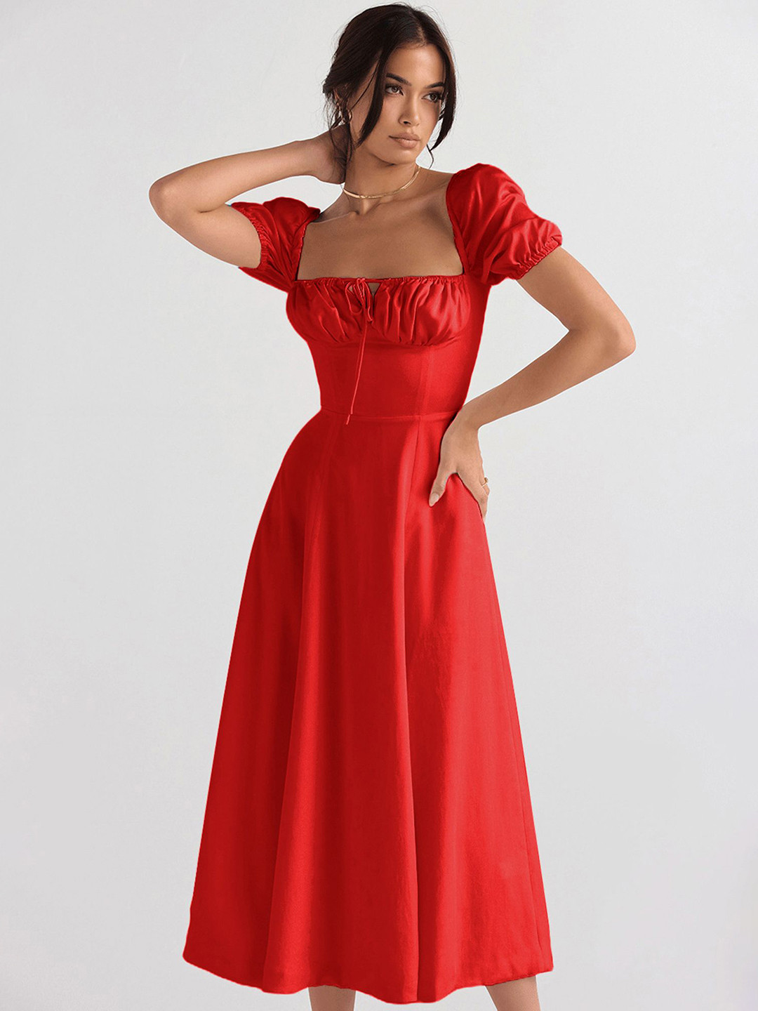 

LULU & SKY Off-Shoulder Fit & Flare Midi Dress, Red