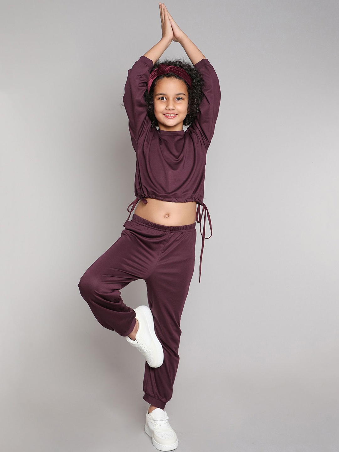 

taffykids Girls Round Neck Long Sleeves Top With Trouser, Purple