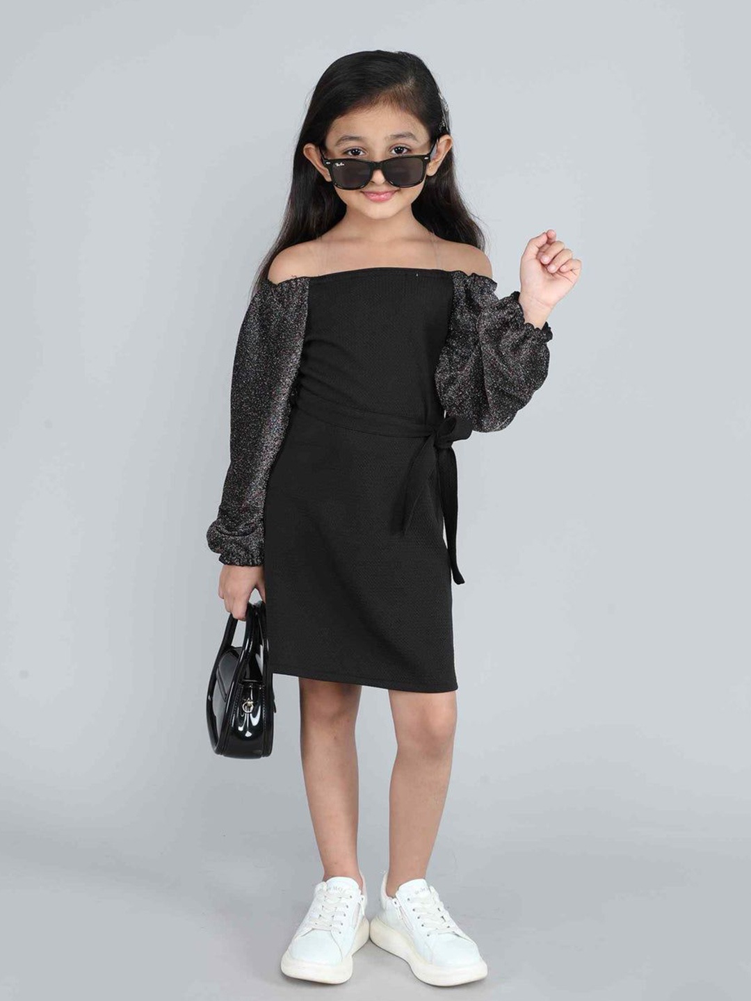 

taffykids Off-Shoulder A-Line Dress, Black