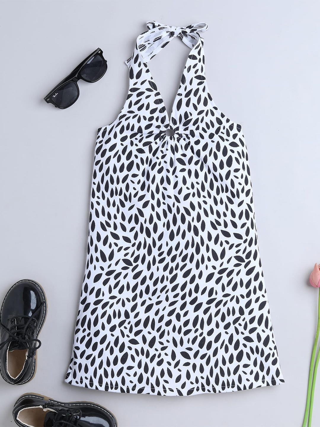 

taffykids Print Halter Neck A-Line Dress, Black