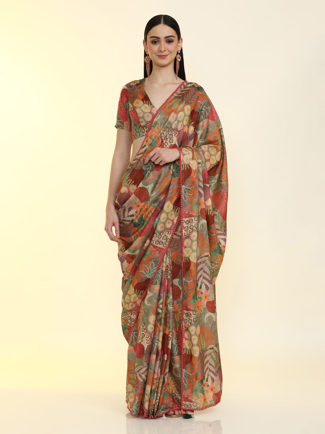 

Jaipur Kurti Floral Gotta Patti Ready to Wear Saree, Peach