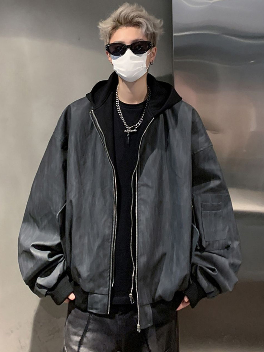 

HERE&NOW Men Hooded Solid Casual Bomber Jacket, Black