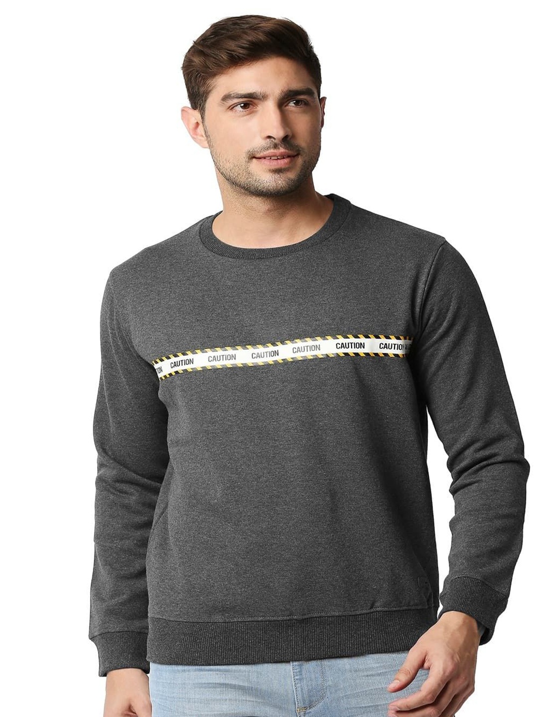 

Basics Men Typography Printed Pullover, Grey