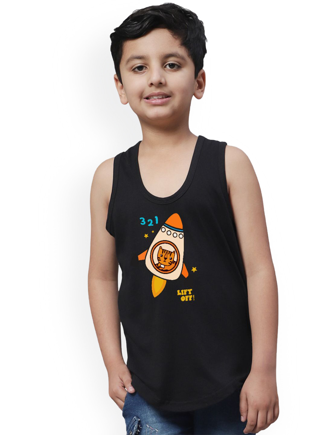 

Friskers Boys Printed Innerwear Vests 291124KDC710-01, Black