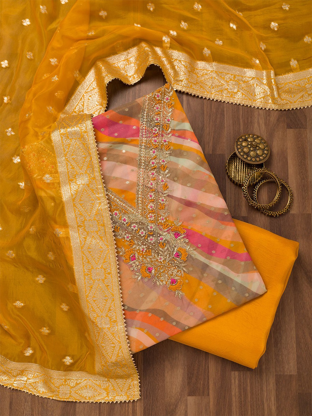 

Koskii Abstract Printed Zari Unstitched Dress Material, Yellow